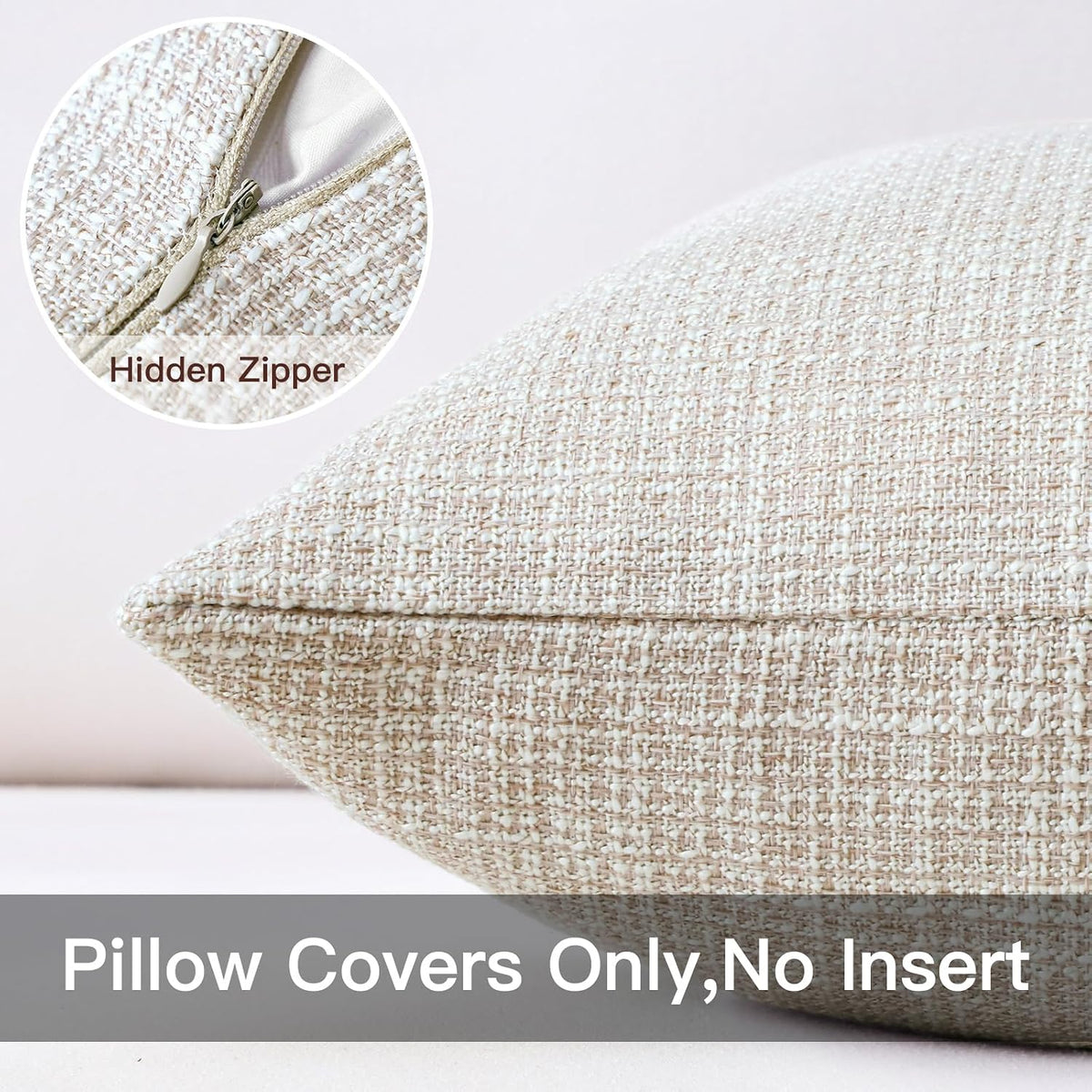 Artscope Outdoor Waterproof Throw Pillow Covers 18x18 Inch Decorative Linen Outdoor Pillows Cushion Case for Patio Couch Sofa - Beige