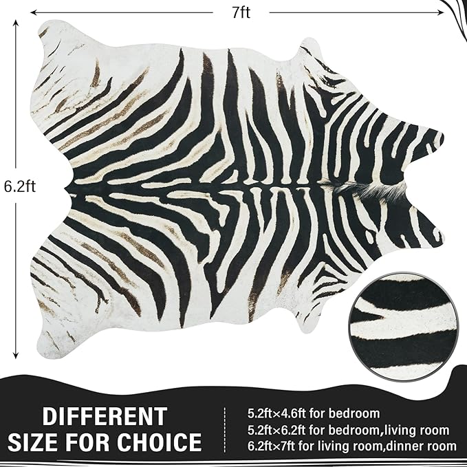 AROGAN Western Faux Fur Zebra Rug, 6.2x7 Feet Premium Animal Skin Print Rug - Image 2