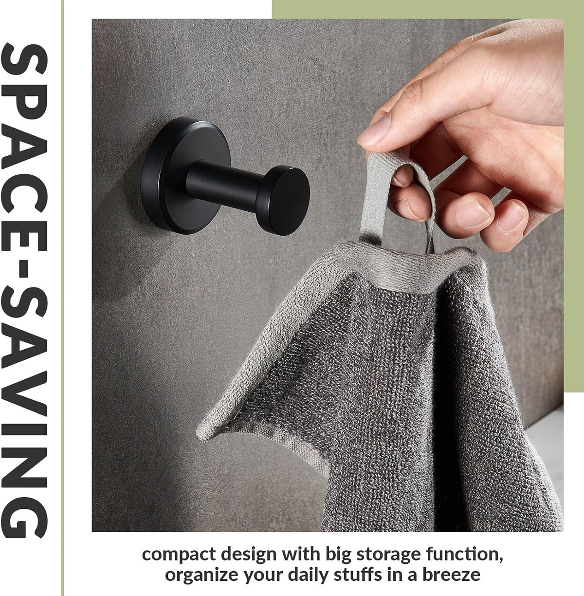 APLusee Matte Black Towel Hook for Bathroom Home Storage, Wall Mounted