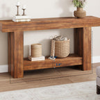Garvee 63" Farmhouse 2-Tier Console Table for Entryway, Retro Brown
