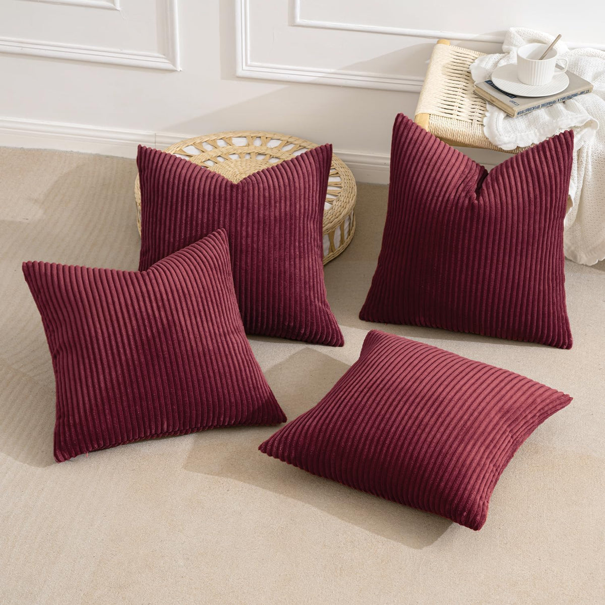 MIULEE Soft Corduroy Christmas Throw Pillow Covers Burgundy 18x18