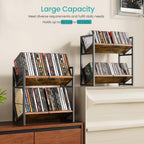2 Tier CD Storage Rack, Wooden DVD Holder with Adjustable Dividers