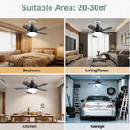 17.7" Socket Fan Light, Stepless Dimmable 3000K-6500K Small Ceiling Fans with Lights and Remote, 3000 Lumens E26/E27 Light Bulb Fan with Reversible Motor, for Bedroom Garage Kitchen Living Room