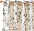 Lazzzy Black Floral Linen Curtains 90 Inch Farmhouse Back Tab Drapes by Lazzzy