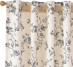 Lazzzy Black Floral Linen Curtains 63 Inch Farmhouse Back Tab Drapes by Lazzzy