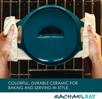 Rachael Ray Solid Glaze Ceramics Casserole Bakeware/Baker Set with Shared Lid, 3 Piece, Teal