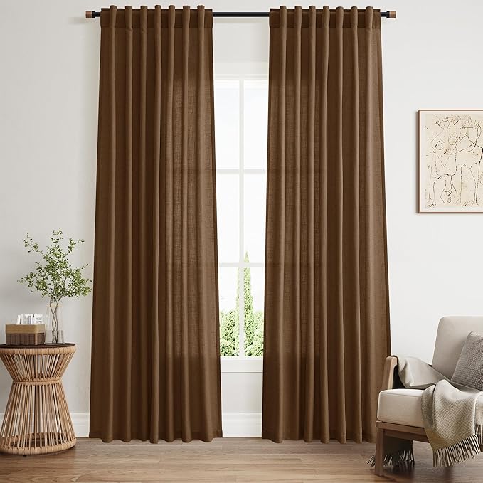 Nanspring Tobacco Brown Linen Curtains 84 Inches Long by Nanspring