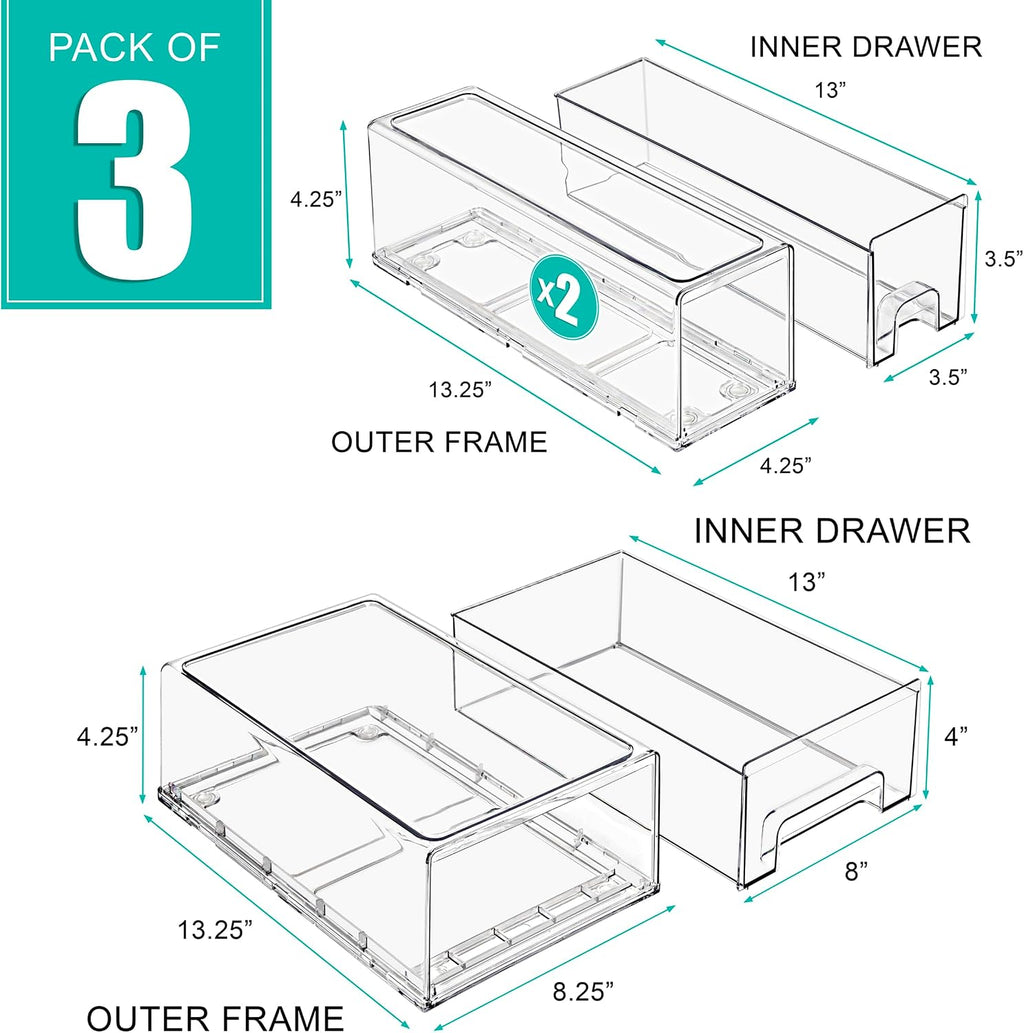 Sorbus Clear Stackable Storage Drawers with Handles (1 Medium + 2 Small)