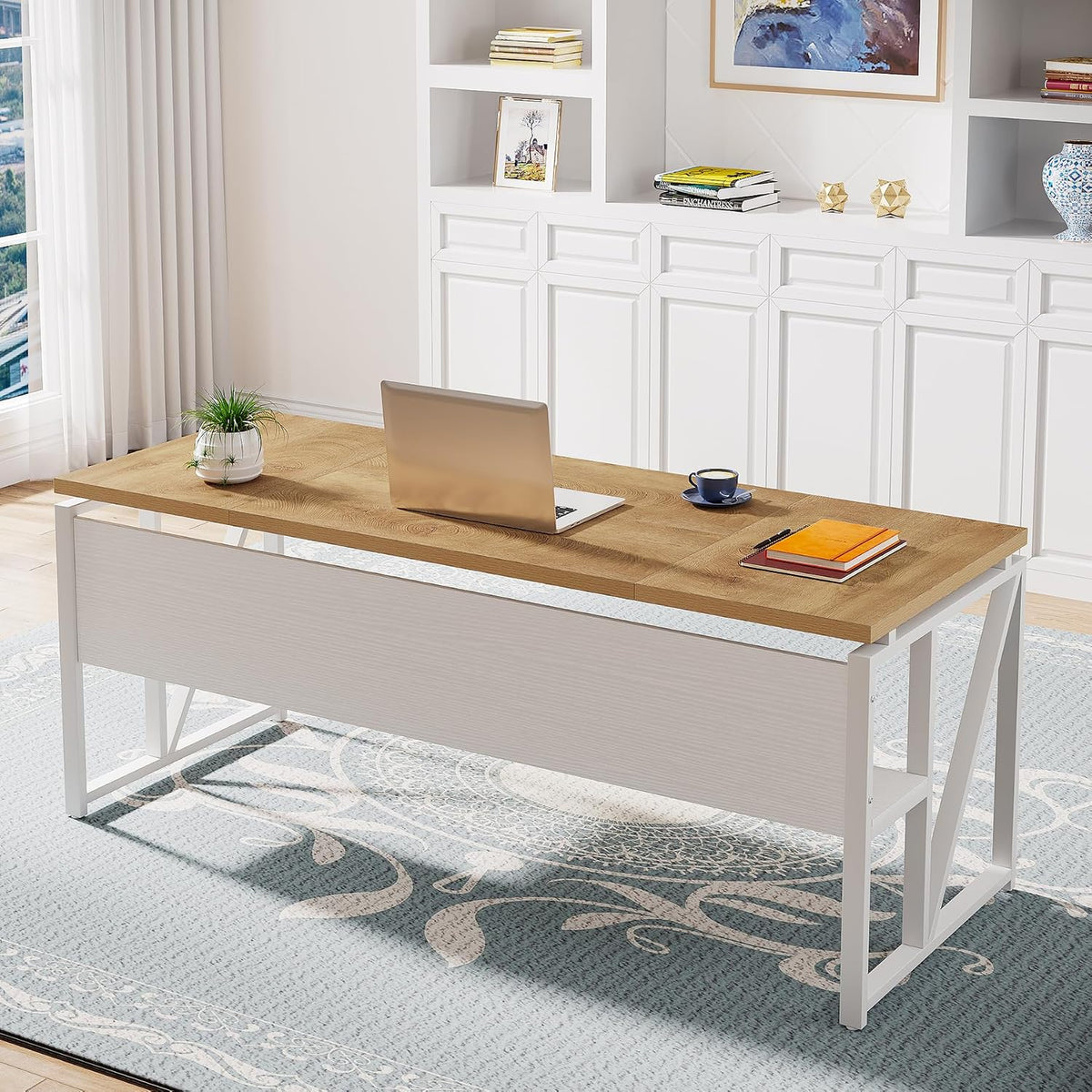 Tribesigns L Shaped Desk with Drawer Cabinet, 63" Executive Computer Desk and lateral File Cabinet, 2 Piece Home Office Furniture with Drawers for Hanging, Doors with Locks (Light Walnut, 63 inches)