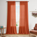 Extra Long Curtain Bright Orange Morden Linen Blend Light Filtering Back Tab by Nanspring