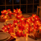 Fall Decorations for Home 9FT Fall Garland with Lights Plug in UL Listed 50 Orange Incandescent Bulbs, Connectable Fall Lights for Indoor Outdoor Halloween Harvest Thanksgivings Holiday Decorations