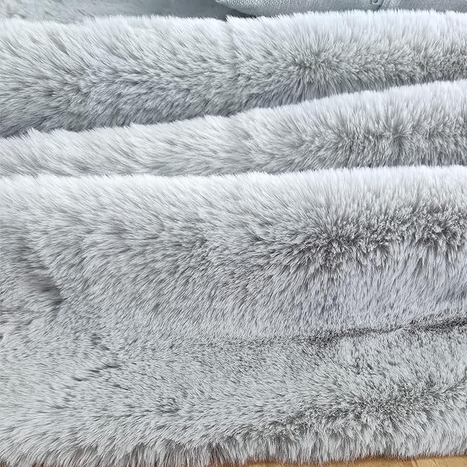 Ghouse Faux Rabbit Fur Round Rug 3ft Grey Round Rugs - Image 6