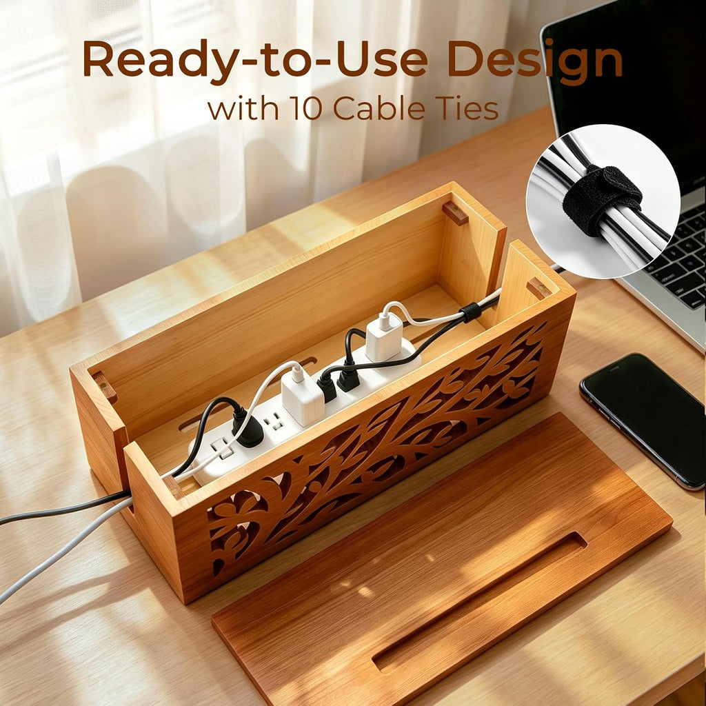 Wood Cable Management Box, Cable Cover Box & Decorative Cord Hider Box