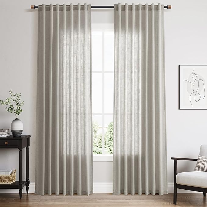 Silver Grey Linen Back Tab Curtains 84 Inch Length by Nanspring