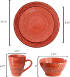 Elama Malibu Jasper 16-Piece Stoneware Embossed Pattern Reactive Glaze Orange Dinnerware Set, Tableware, Serveware Set (Jasper Orange)