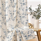 Lazzzy 90 Inch Length Curtain for Living Room Bedroom Blue Floral Drapes Linen - Image 8
