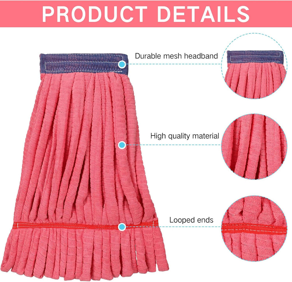 Lallisa 4 Pcs Microfiber Mop Heads Replacement Tube, Large, Red