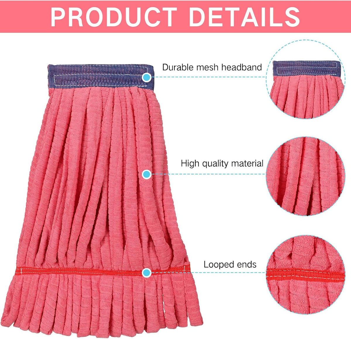 Lallisa 4 Pcs Microfiber Mop Heads Replacement Tube, Large, Red