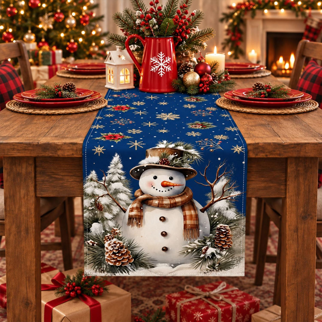 Xmas Snowman Table Runner Home Party Decor Christmas Snowflake Winter Seasonal Table Decoration for Dining Party Holiday Indoor Outdoor Decor 13x90 Inch