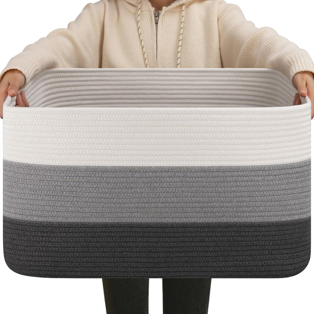 OIAHOMY Blanket Basket Laundry Basket Dog Toy Basket 75L Dark Grey