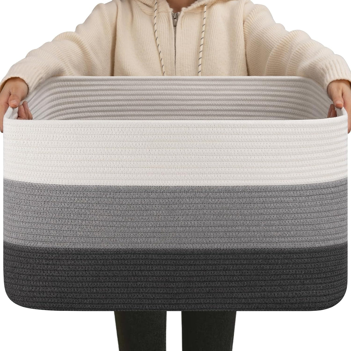 OIAHOMY Blanket Basket Laundry Basket Dog Toy Basket 75L Dark Grey