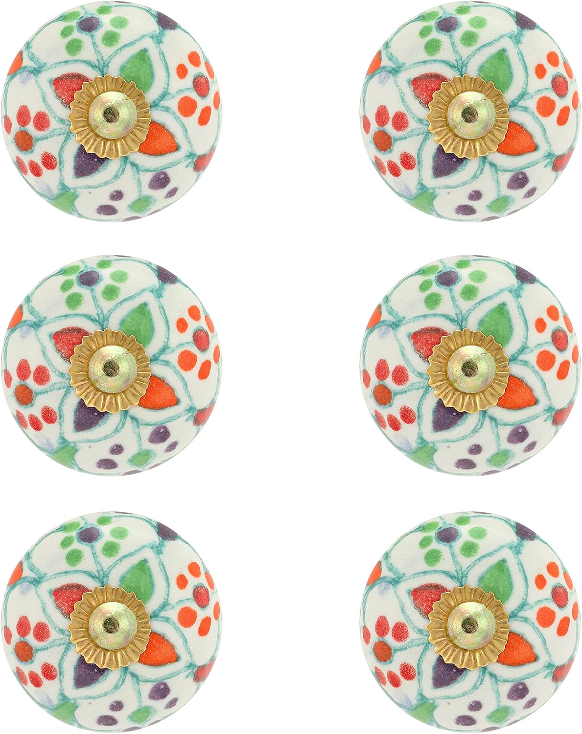 Drawer Knobs - Countryside Boho Ceramic Dresser Pull Handle Kitchen Cabinets Cupboard Wardrobe Knob Farmhouse Decor Furniture Hardware - Multicolor Morroccan - Pack of 4