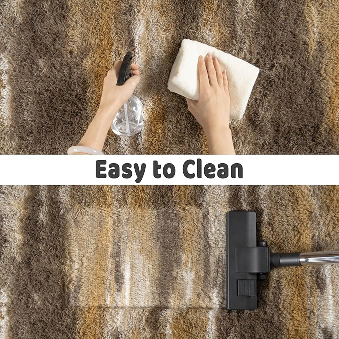 Soft Runner Rugs for Bedroom Hallways, 2x6 Abstract Brown Fluffy Shag Throw - Image 6