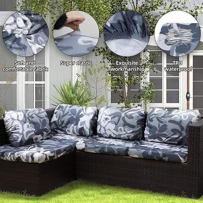 8Pcs Outdoor Cushion Covers, Patio Cushion Covers, Stretch Elastic Slipcovers - Image 3