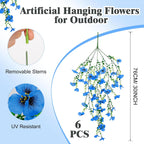 6 PCS Artificial Hanging Pansy Flowers, 30 Inch Blue Cascading Vines UV Resistant Artificial Flowers for Outdoors, Faux Hanging Plants for Farmhouse Porch Garden Window Box Patio Decor