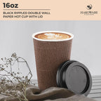 16 oz Disposable Paper Coffee Cups with Lids Insulated Double-Walled Togo