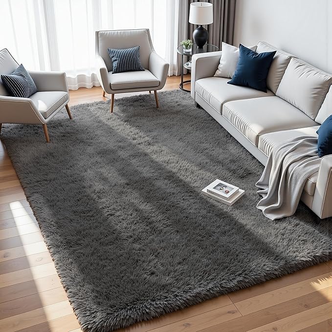 5x7 Area Rugs for Living Room: Ultra Soft Fluffy Shag Gray Rug for Bedroom - Image 3