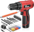 12V Cordless Drill Set with Battery & Charger, Electric Power Drill with Pure Copper Motor, 180 In-lbs Torque, 18+1 Clutch, 3/8" Keyless Chuck, LED Light, Drill Kit for Home Repair, DIY(RED)