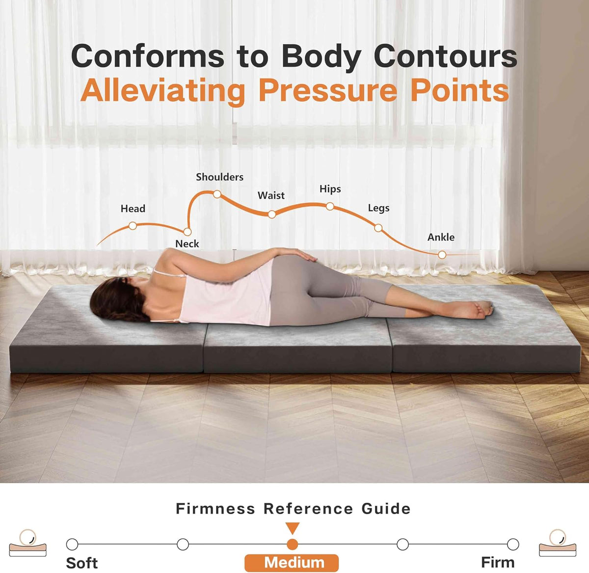 Swbvs Tri-Fold Memory Foam Mattress, 6 inch Single Folding Mattress with Washable Covers, Reversible Design, Foldable Mattress Topper for Travel&Guests 75" x 25" x 6"
