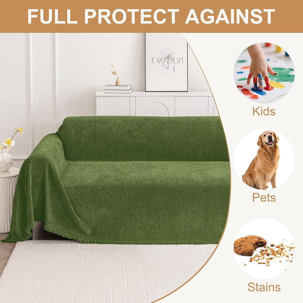 Smiry Couch Cover for Dogs, Chenille Sofa Covers for 3 Cushion Couch