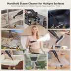 Gautye Steam Cleaner, 3 Level Adjustable Handle with 15 Accessories | 15s Heat Up, 1.69 Quarts Tank, Foldable Handle, Portable Steam Cleaner for Home, Kitchen, Bathroom, Tile, Grout, Car Cleaning