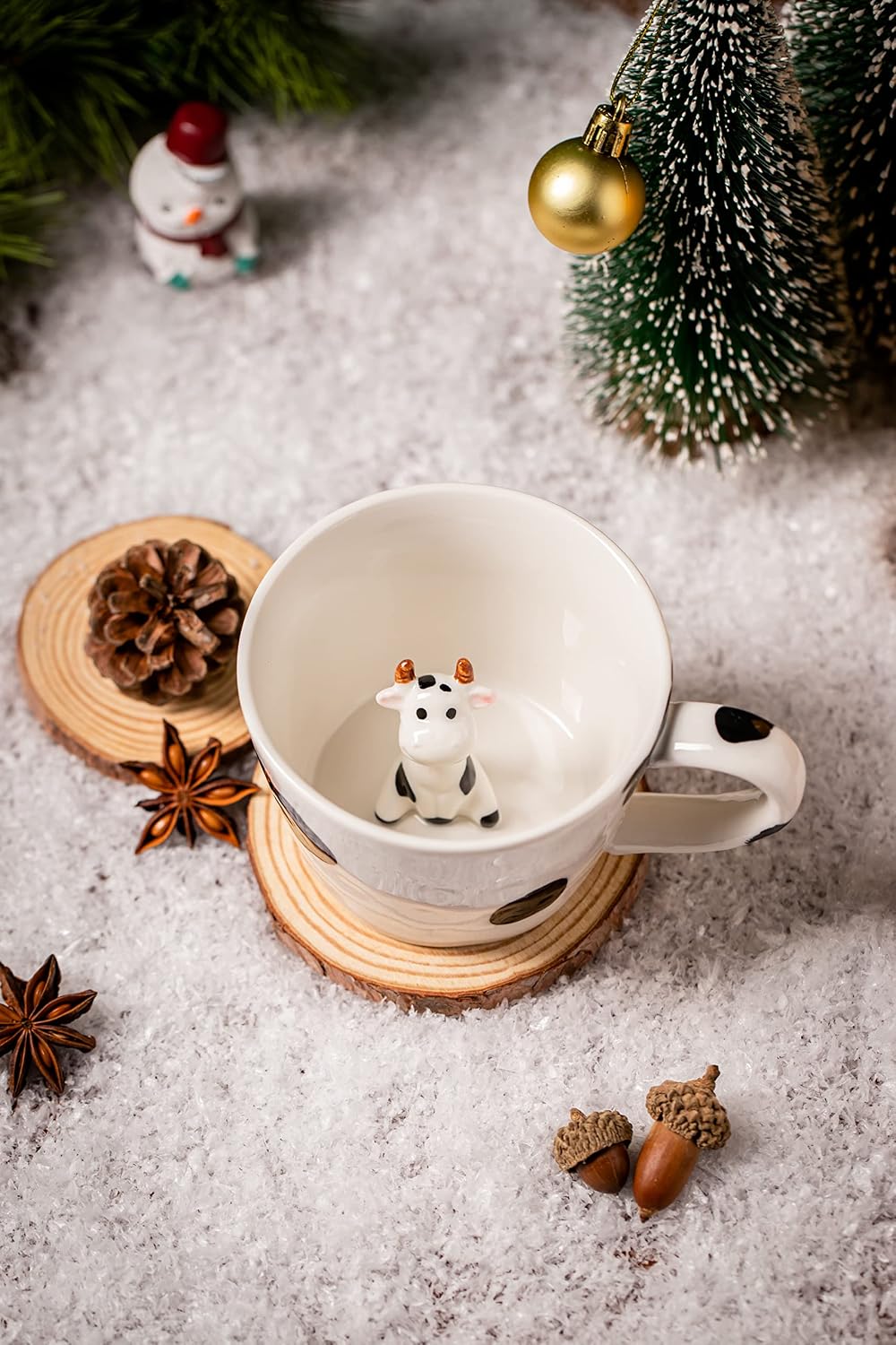 DIHOclub Cow Ceramic Cup Hidden 3D Animal Inside Mug,Cute Cartoon Handmade Figurine Mugs,Holiday and Birthday Gift for Coffee Milk Tea Lovers,12 OZ(White,Black)