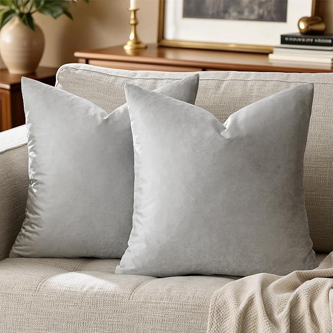 GIGIZAZA Big Velvet 24x24 Pillow Covers Silver Grey Pack of 2 Square Modern by GIGIZAZAFocusingonhomedecoration