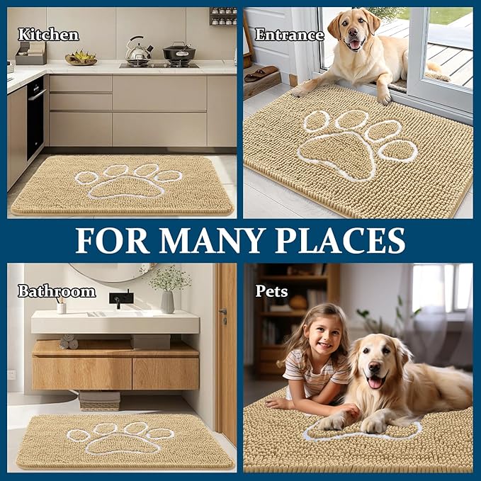 OLANLY Dog Door Mat for Muddy Paws 54x32, Paw Print Design, Absorbs Moisture - Image 8