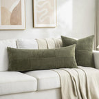 Fancy Homi Set of 2 Olive Green Boho Long Lumbar Body Decorative Throw Pillow - Image 5