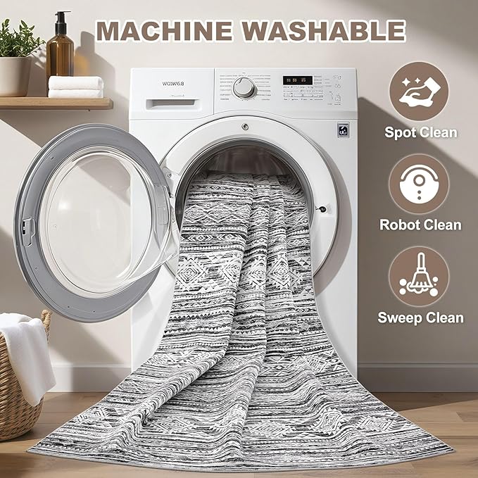 Nakagishi 9x12 Area Rugs Living Room: Washable Large Neutral Soft Rug Stain - Image 2
