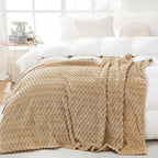 Puncuntex Beige Throw Blanket 60"×80" inches Fuzzy 3D Jacquard Decorative - Image 3