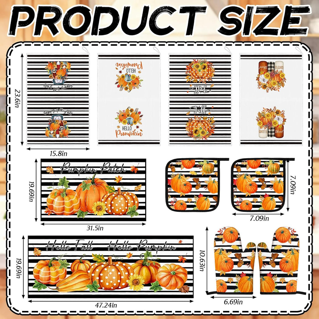 Fourluoo 10 Pcs Fall Kitchen Decor Hello Pumpkin Kitchen Accessories Set