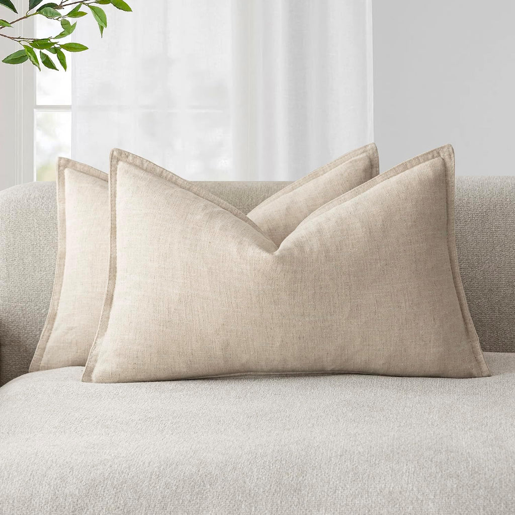 Foindtower Decorative Linen Lumbar Throw Pillow Covers 12x20 Natural Beige