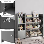 Sturdis Toy Storage Organizer with Bookshelf, Kids Playroom Organization Shelving Unit with Removable Storage Bins & Safety Anti-Tip Bracket, Gray