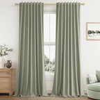 Sage Green 100% Blackout Linen Curtains 92 Inch Length 2 Panels Set by Guken