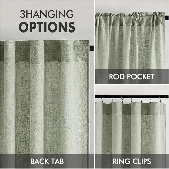 MIULEE Sage Linen Curtains 63 Inch Length 2 Panels - Image 3