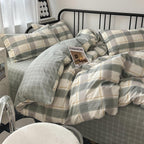 mixinni Full Comforter Set Green Geometric Checkered Plaid Bedding Comforter Set Men Boys Modern Style All Season Soft Fluffy Lightweight Bedding Set-Full Size