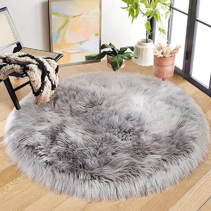 ORINOVA Silver Grey Furry Washable Faux Shaggy Fur Rugs - Image 6