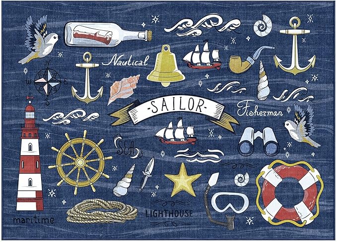 OPPODREAM Nautical Soft Area Rugs 5x7, Washable Dark Blue Rug - Image 9