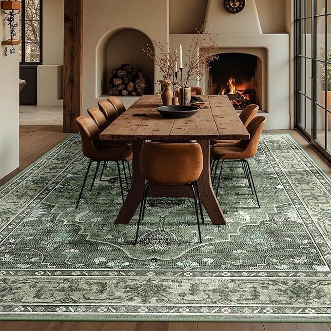 Area Rugs 10'x12' Washable Non-Slip, Floral Vintage Distress Print Pattern - Image 3